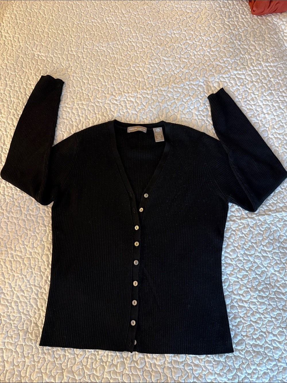 Vintage 90s Valerie Separates Petite M Merino Wool Cardigan Black EUC